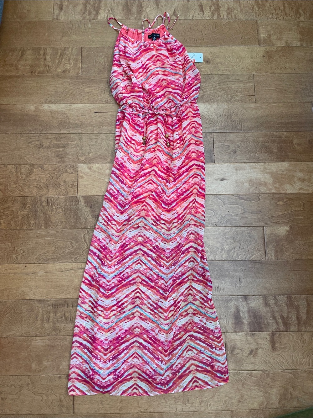 NWT Bright Pink Chevron Maxi Dress